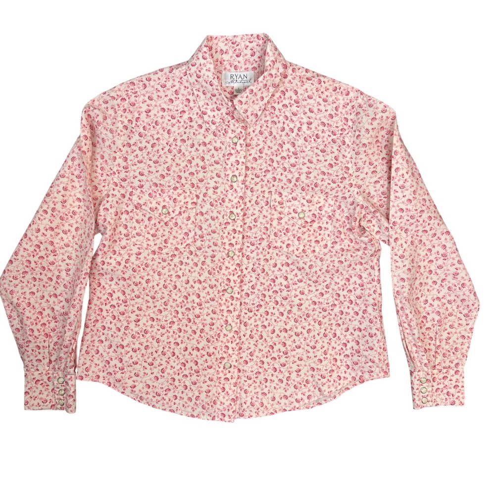 Ryan Michael Womens Large Pink Floral 100% Silk Western Snap Button Down Shirt